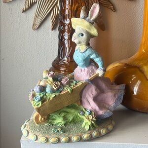 Vintage Mrs. Easter Bunny Figurine & Egg Cart